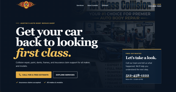 1st Class Collision website screenshot